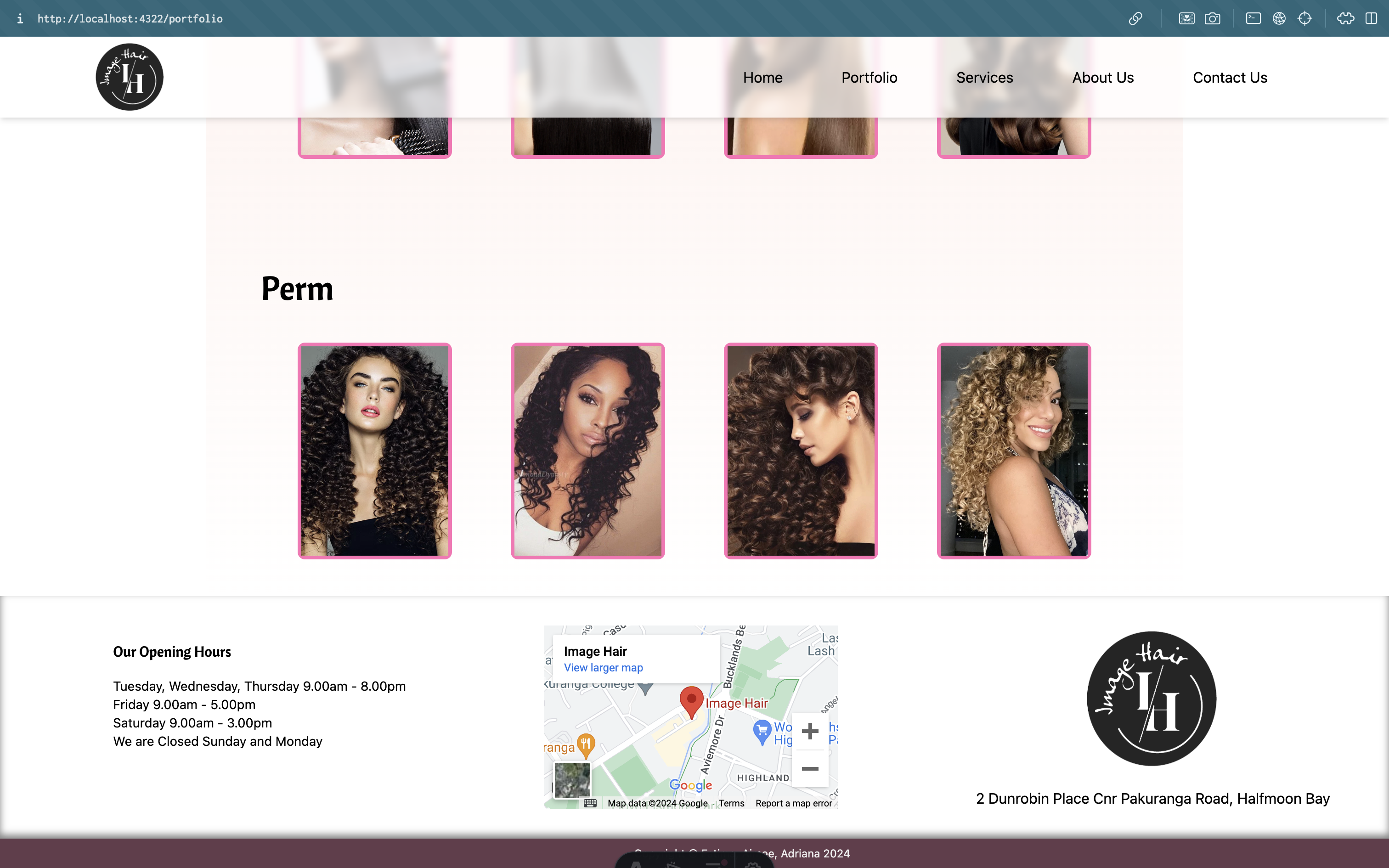 image of portfolio from hair salon website